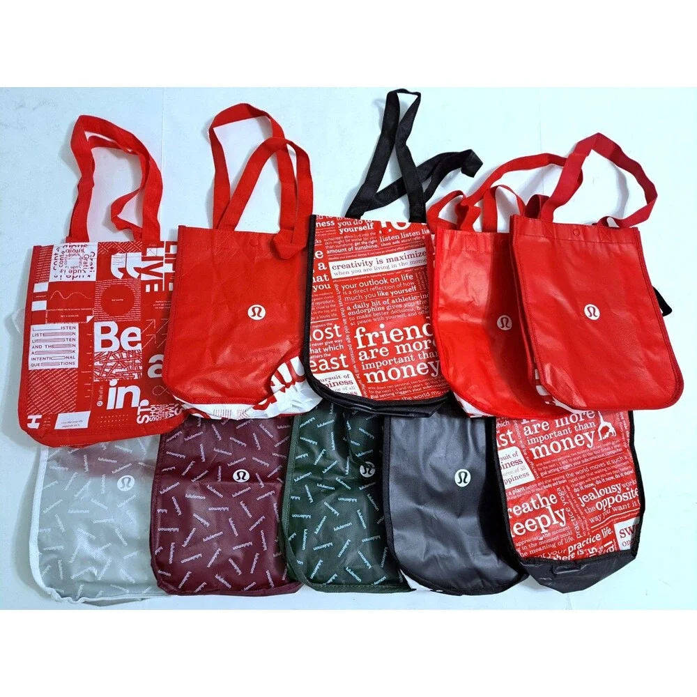Lululemon Lot of 10 Reusable Shopping Tote Bags Small Red Black White